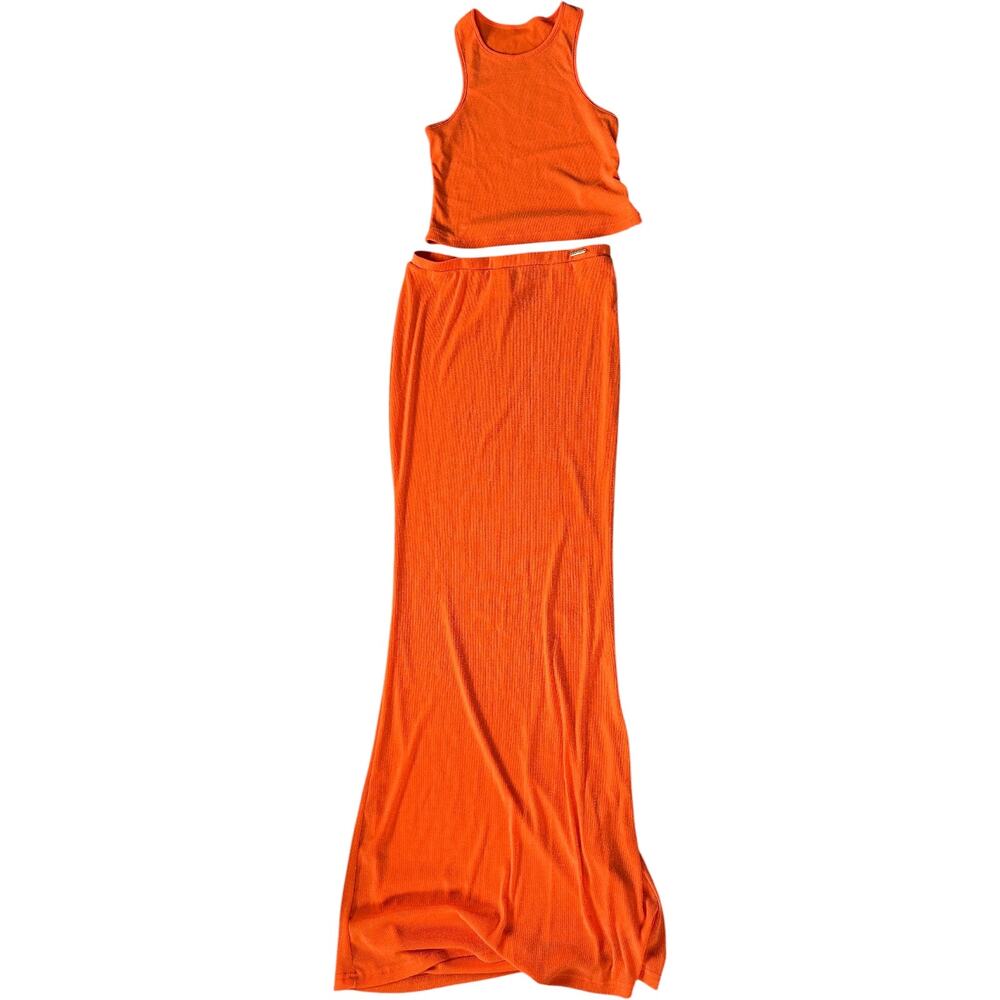 NWT Fiery Orange Missguided Crop Tank With Fishtail Skirt 2 Piece Set Size Small - Picture 4 of 11